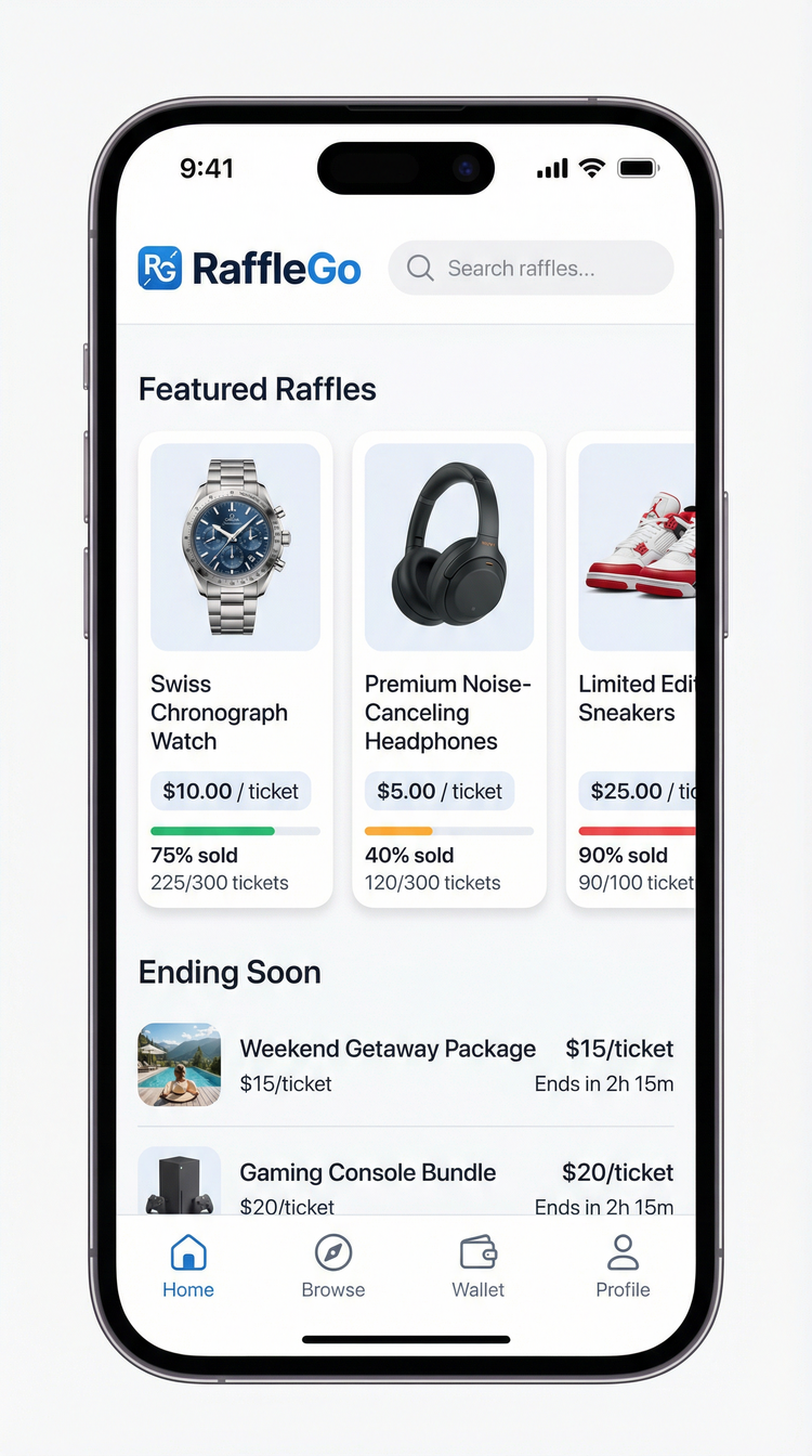 RaffleGo App Home Screen